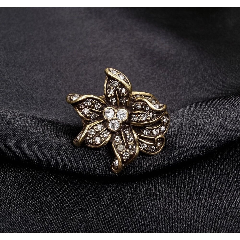 Heidi Daus Gold-Tone Flower Ring With Clear Crystal Accents